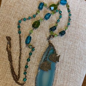 Boho Unique Agate Stone Fish Pendent Handmade